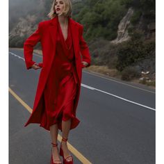 Zara Silk Draped Dress Limited Edition New With Tag Never Worn Limited Edition Size Xs Retail Price $249 Sold Out Everywhere Super Nice Dress Silk Drape Dress, Draped Silk Dress, Zara Limited Edition, Red Silk Dress, Tuxedo Dress, Dresses Red, Wool Blend Coat, Red Outfit, Draped Dress