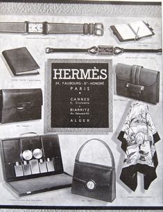 an advertisement for hermes's watches and purses from the 1950's,