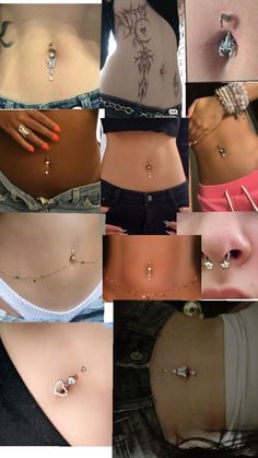 many different pictures of women's stomachs with piercings on their chestes