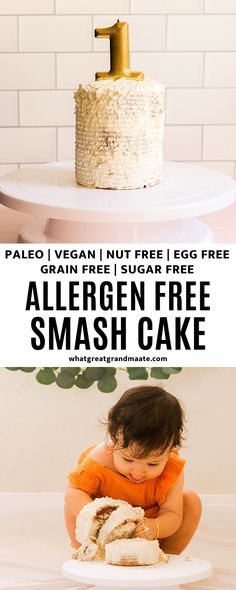 there is a cake on top of a plate with the words allergen free smash cake