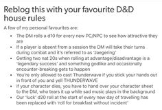 an ad with the words reblog this with your favorite d & d house rules