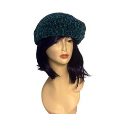 Really Cool Vintage-Styles Velour Tam For The Smaller Head. Dimensions: 20" 100% Polyester Machine Wash & Lay Flat To Dry Blue Yarn Crochet Hat For Spring, Blue Crochet Yarn Hat For Spring, Blue Crochet Knitted Hat, Fitted Crochet Yarn Hat, Green Crochet Hat Made Of Yarn, Hand Knitted Blue Crochet Hat One Size, Blue One Size Casual Crochet Hat, Blue Hand Knitted Crochet Hat, Blue Crochet Yarn Hat