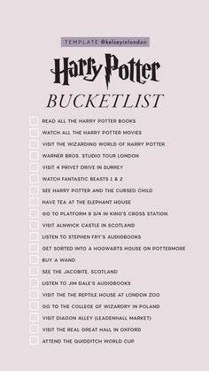 the harry potter bucket list is shown