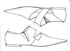 a drawing of a pair of shoes with the soles cut out and attached to each other