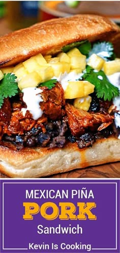 mexican pina pork sandwich with pineapple salsa and sour cream