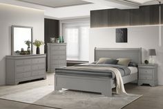 a bedroom scene with focus on the bed and dressers