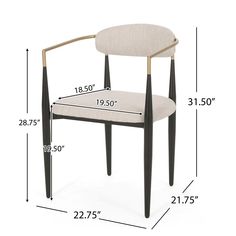 a chair with measurements for the seat and back, shown in front of a white background