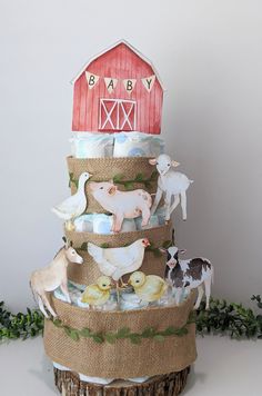 a cake made out of burlocks and farm animals