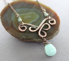 Celtic Knot Copper Necklace With Peruvian Opal Stone Dainty - Etsy Wire Wrapped Stone Jewelry, Wire Wrap Jewelry Designs, Celtic Necklace, Necklace Opal, Wire Jewelry Designs, Peruvian Opal, Wire Necklace, Wire Pendant, Handmade Wire Jewelry