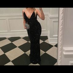 Beautiful Black, Form-Fitting, Beaded, Evening Gown. Size Small. Open Back. Worn Once. Black Embellished Floor-length Mermaid Dress, Unisex Dress, Sequin Gown, Custom Dresses, Kids' Dresses, Custom Made, Evening Gowns, Prom, Black Dress