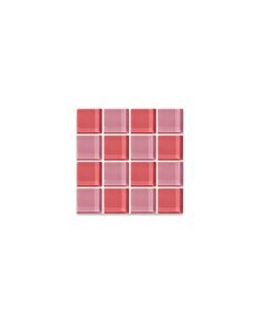 a square tile pattern with pink and red squares on the bottom, as well as white background