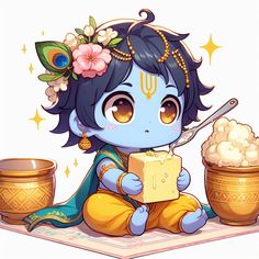 Krishna Images Anime, Shree Krishna Anime, Chibi Krishna, Lord Krishna Anime Art, Krishna Anime Art, Krishna 4k Wallpaper, Krishna Anime, Krishna Cute, God Illustration