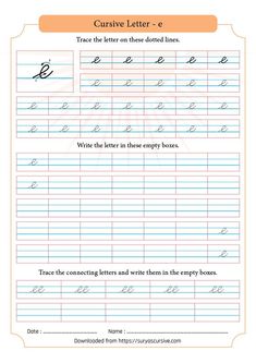 cursive writing worksheet with the letters and numbers on it, including one letter