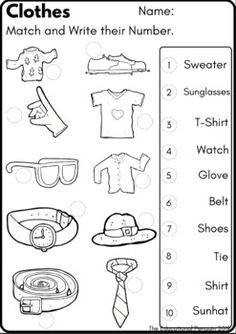 clothes and hats worksheet for kids