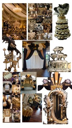 a collage of photos with many different things in it, including chandeliers and mirrors