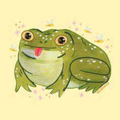 a drawing of a frog with its tongue out