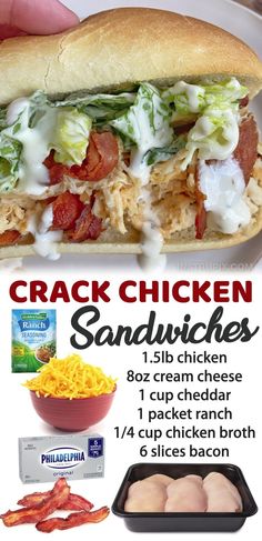 a sandwich with chicken, lettuce and bacon on it is shown in this advertisement