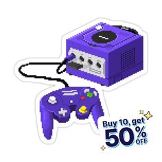 an image of a purple video game controller with the words buy 10 get 50 % off