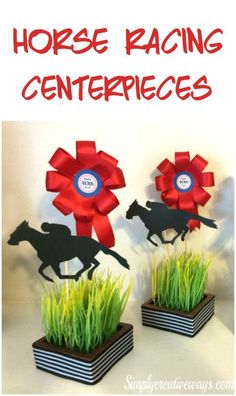 horse racing centerpieces with grass and flowers