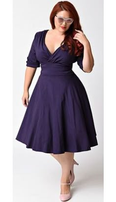 Plus Size Purple Dress, Purple Dress Plus Size, Vintage Plus Size Fashion, Casual Dress Plus Size, Flattering Plus Size Dresses, Plus Size Retro Dresses, 1950s Fashion Dresses, Big Size Dress, Robes Vintage