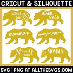 the silhouettes of different types of bears are shown in yellow and white with black lettering