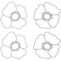 four different types of flowers that are outlined in black and white, each with one single flower