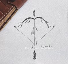 an ink drawing of a bow and arrow