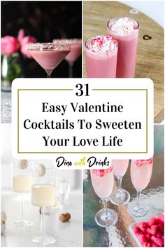 Collage of 4 easy valentine cocktails. Romantic Drinks, Easy Cocktail Recipes, Valentine Cocktails, Easy To Make Cocktails, Valentine's Day Celebration, Best Drink, Easy Cocktail, Cocktail Recipes Easy, Easy Drinks