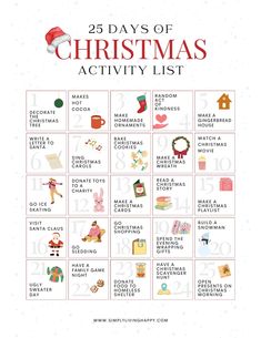 the 25 days of christmas activity list