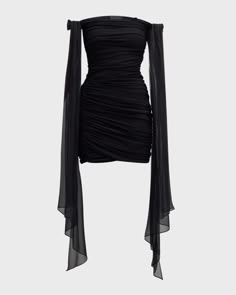 Dresses With Draping, Off Shoulder Mini Dress Casual, Luxury Designer Clothes, Ethereal Dress Goddesses Dark, Trophy Wife Fashion, Club Dresses Nightclub Classy, Little Black Dress Outfit Party, High Fashion Gowns, Black Dresses Long Sleeve