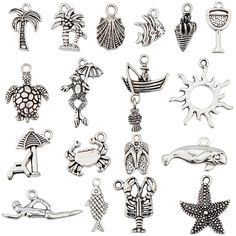 many charms are shown on a white background