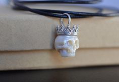 Pearl Skull, Carved Pearl, Coffin Jewelry, Pretty Pendant, Silver Crown, Leather Cord, Pearl Jewelry, Heart Ring, Silver Rings