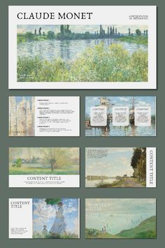 the front and back pages of an art book with different paintings on each page, including watercolors