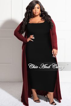 Polyester %: 96 Spandex %: 4 Model is wearing a 1x Plus Size Duster, Duster Dress, Chic And Curvy, Burgundy Fashion, Classy Casual, Dress Set, Curvy Fashion, Love Yourself, Beautiful Ladies