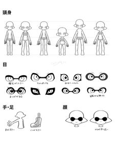 an animation character's face and body with various facial expressions, including the eyes