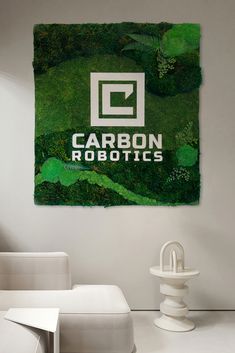 Moss Logo, The Forest Style moss logo was designed for CARBON ROBOTICS to fit on the walls of the office Moss Decor, Forest Style, Moss Wall Art, Logo Wall, Preserved Moss, Environmental Awareness, Moss Art, Moss Wall, Plant Art