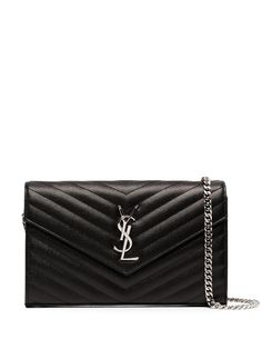 Shop black Saint Laurent monogram wallet on chain with Express Delivery - Farfetch Ysl Wallet On Chain, Ysl Purse, Ysl Handbags, Saint Laurent Handbags, Wallet On Chain, Luxury Purses, Mini Pouches, Moda Vintage, Black Chain