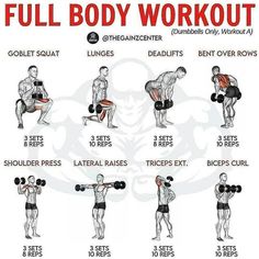 the full body workout poster shows how to use dumbbells