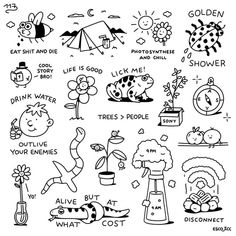 an image of doodles with different things to draw on it, including flowers and plants