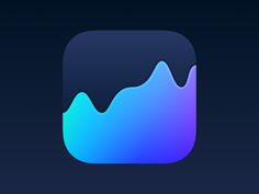 an app icon with a blue and purple mountain in the center, on a dark background