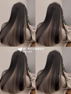 Colors With Black Hair, No Bleach Hair Color Ideas, Korean Ombre Hair, Light Streaks In Dark Hair, Non Bleach Hair Color For Dark Hair, Comfy Hairstyle, Sombre Hair, Two Tone Hair