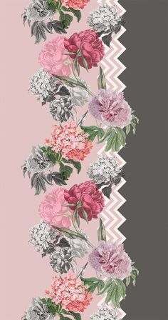 an image of flowers on a pink and grey background with chevrons in the middle