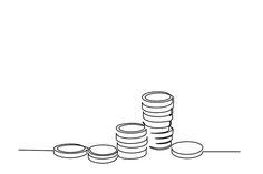 stacks of coins sitting on top of each other in front of a white background with black lines