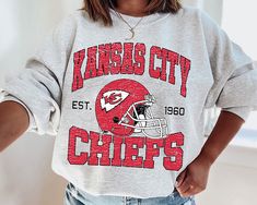 Kansas Football, Chiefs Sweatshirt, Retro Style 90s, Andy Reid, Kansas City Chiefs Shirts, Monogram Pullover, Chiefs Shirts, Kansas City Football, Nfl Gifts