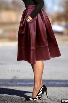 Fisdy - Classic High-Waisted Solid Color Skirt: Timeless Style with Elevated Elegance Leather A Line Skirt, Patchwork Skirt, Spring Skirts, Modest Fashion Outfits, Casual Chic Style, Casual Elegance, Wholesale Fashion, Wardrobe Essentials, Casual Chic