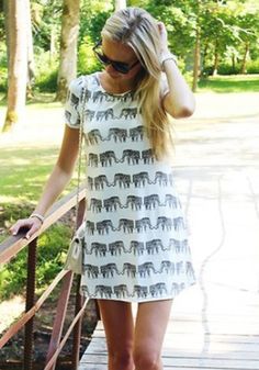 White Elephant Print Short Sleeve Loose Polyester T-Shirt - Tops Elephant Print Dress, Elephant Dress, Elephant Print, White Elephant, Look At You, Smock Dress, A Dress