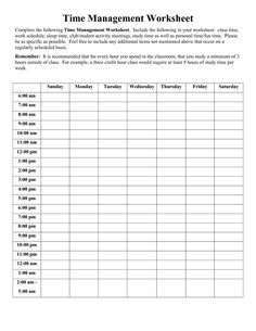 the time management worksheet is shown in this file, and it contains several times