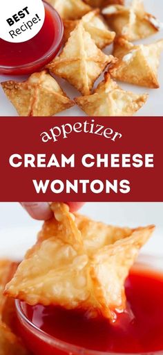 These cream cheese wontons taste just like your favorite restaurant appetizer, filled with a cream cheese filling then fried until golden brown and crispy on the outside!