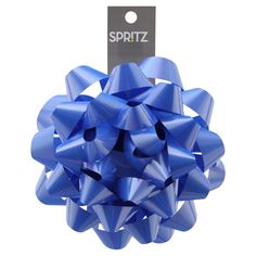 a blue bow that is in front of a white background with the word spritz on it