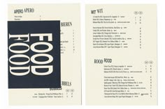 an open book with black and white type on it's cover, showing the words food